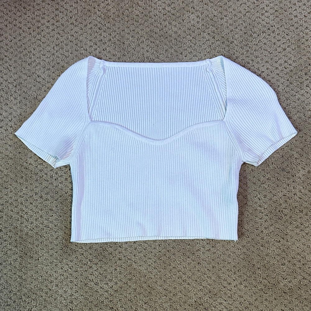 White Ribbed Women's Short Sleeve Crop Top